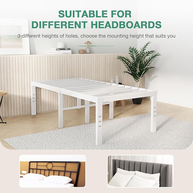 Novilla Twin Bed Frame, 18 Inch Metal Platform Bed Frame Twin Size with Storage Space Under Bed, Heavy Duty Steel Slat Support, Easy Assembly, No Box Spring Needed, White