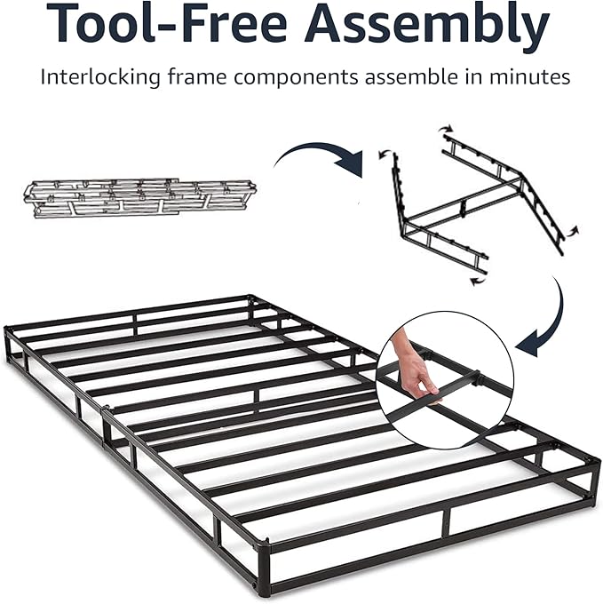 Amazon Basics Smart Box Spring Bed Base, 9-Inch Height Mattress Foundation, Tool-Free Easy Assembly, Convenient Support, Twin, 74" x 38" x 9", White