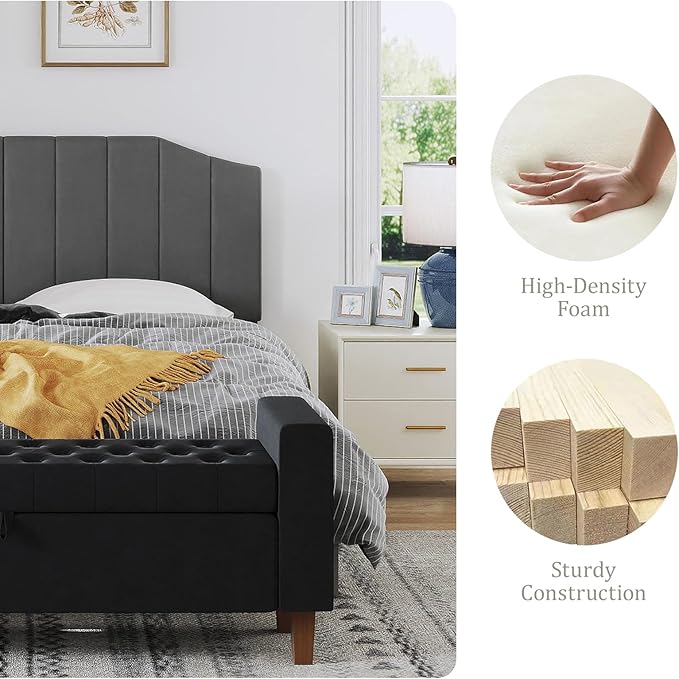 Furpopup King Size Headboard Only, Velvet Upholstered Headboard King/California King Size Wall Mount and Bed Frame Mount, Featuring High-Density Sponge Padding Easy Assembly Comfort Style-Dark Gray