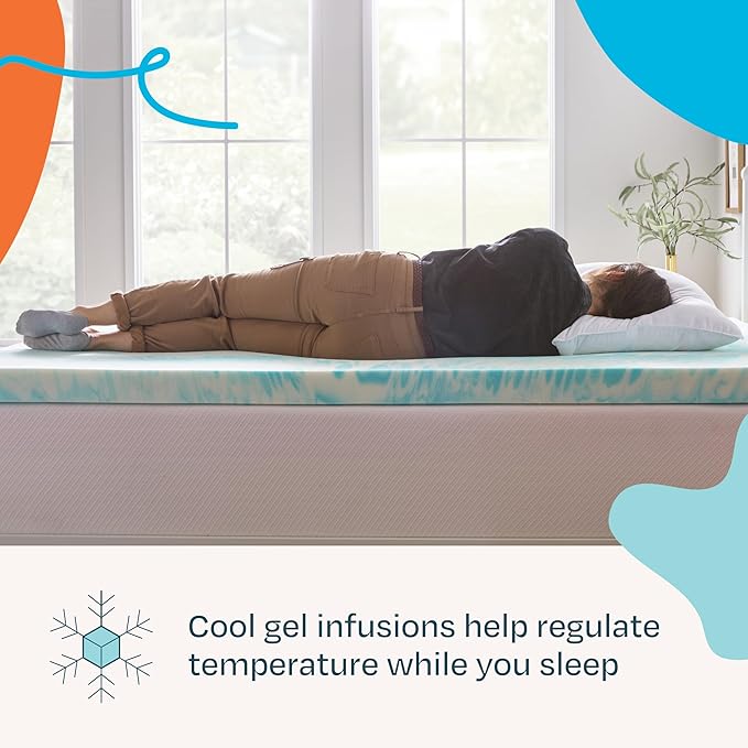 Linenspa 3 Inch Swirl Gel Memory Foam Mattress Topper, Twin XL Size – Cooling Gel Infused, Ventilation Holes – Pressure Relieving Bed Topper – CertiPUR Certified – Dorm Room Essentials