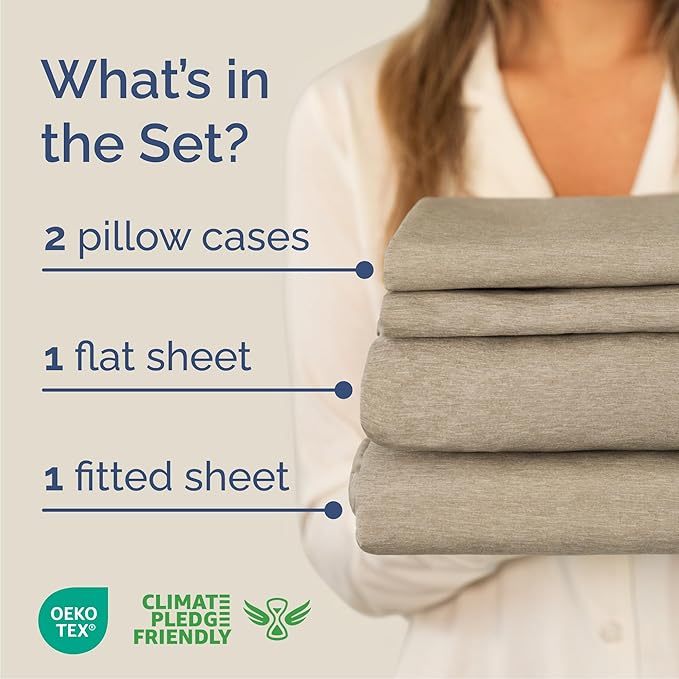 Cal King Size 4 Piece Sheet Set - Comfy Breathable & Cooling Sheets - Hotel Luxury Bed Sheets for Women & Men - Deep Pockets, Easy-Fit, Soft & Wrinkle Free Sheets - Heathered Beige Oeko-Tex Bed Sheets