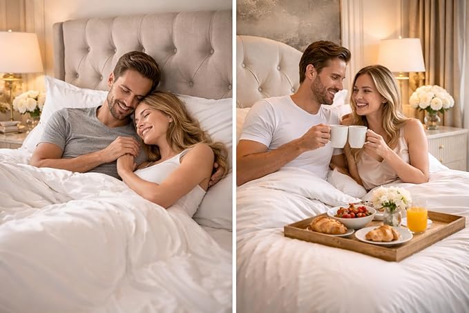 100% Egyptian Giza 92 Cotton Bed Sheet Set, 600 Thread Count, 4 Piece Soft & Breathable with Deep Pocket Fitted Sheet, Made in Egypt (White, Queen (U.S. Standard))