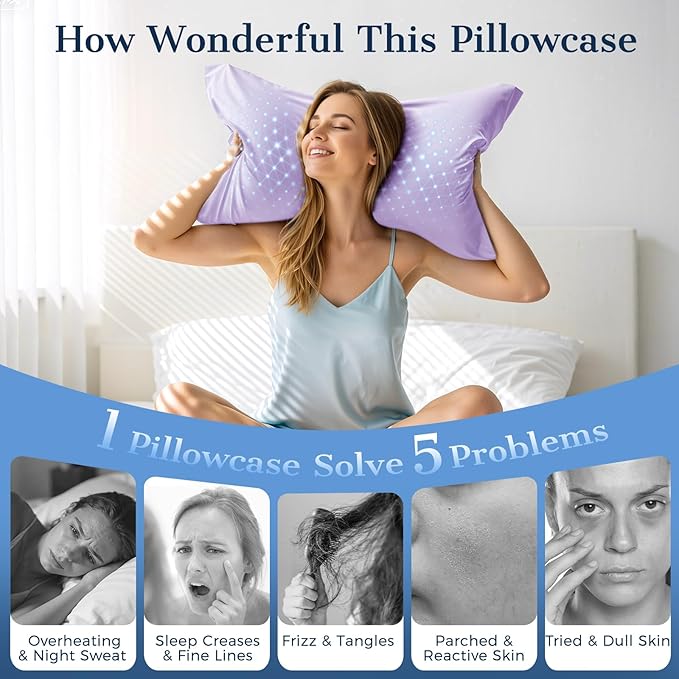 Cooling Pillow Cases 2 Pack Queen Size Cooling Pillowcases for Hot Sleeper Q-Max>0.5, Hydrates Skin & Hair, Reduces Wrinkles & Frizz, Soft Smooth Silky Pillowcases Envelope Set of 2, Lavender