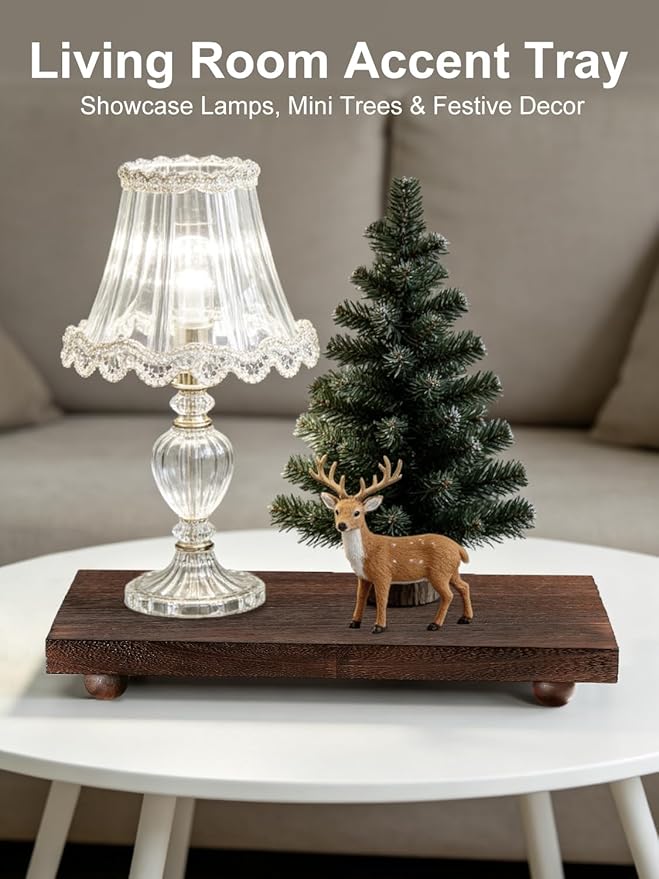 Wood Pedestal Stand 12 x 7 Inch, Farmhouse Wooden Riser for Kitchen Bathroom Counter Table Decor, Candle Tray, Plant Stand, Soap Display for Sink, Vanity, Coffee Bar, Brown
