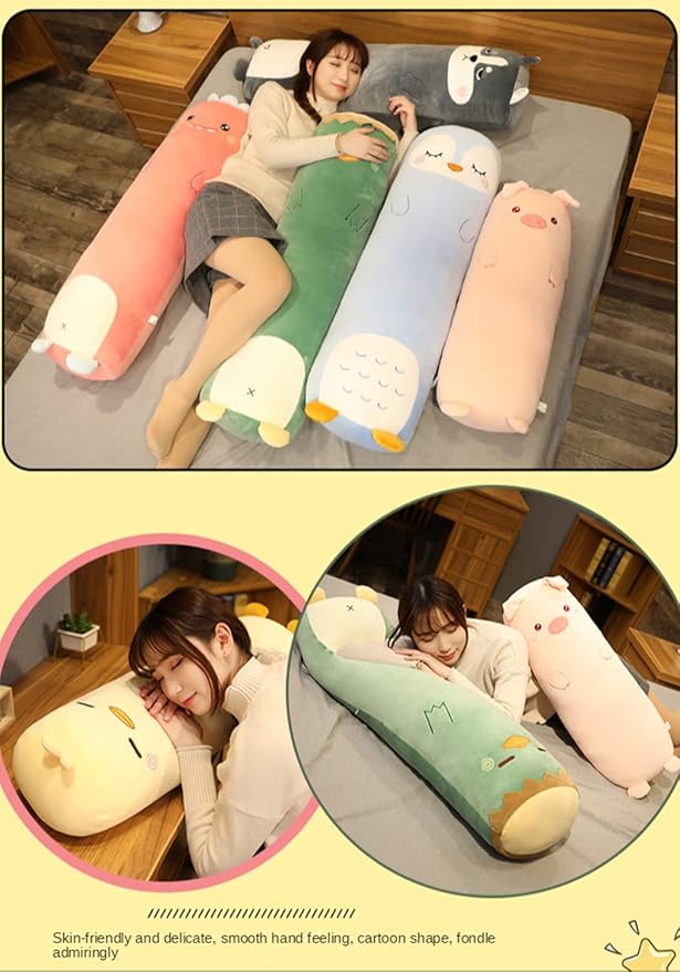 Long Plush Cute Body Pillows 27" Cuddle Stuffed Animal Shaped Bed Body Pillows Soft Cotton Plushies Doll Toy Gifts (Penguin, 27 Inch)