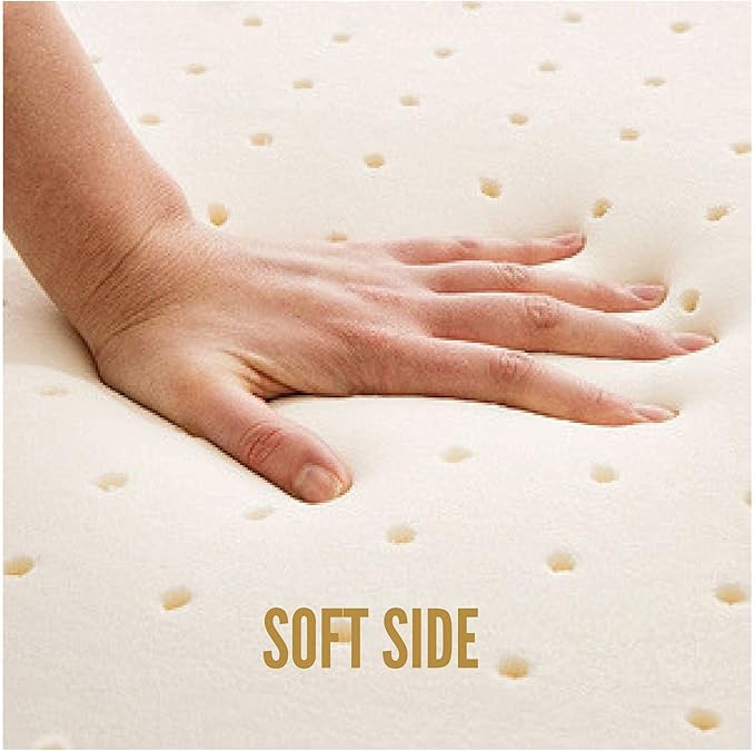 2” Inch Dual Zone Organic Latex Mattress Topper with Organic Cotton Zippered Cover with (King, Soft & Firm), GOTS & GOLS Certified, Back Pain Support, Pressure Point Relief, Breathable & Cooling