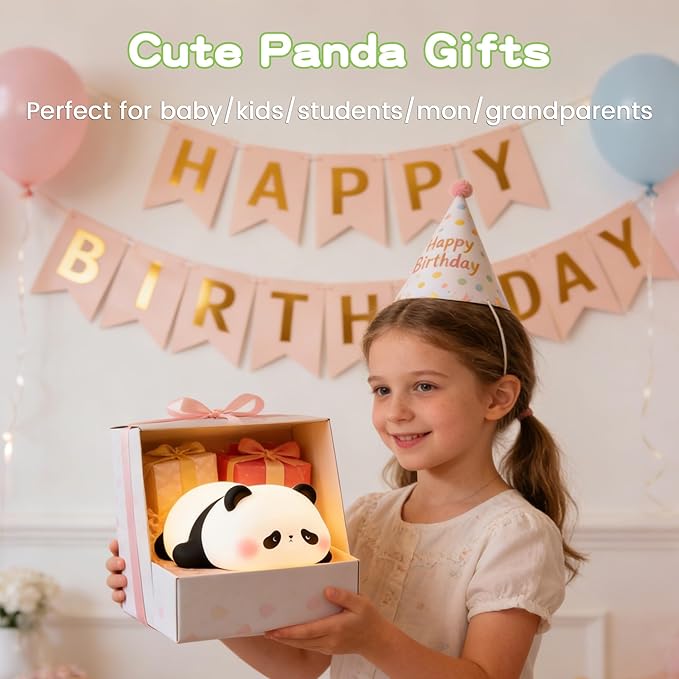 FAMIDUO Panda Night Light for Kids, Silicone Squishy LED Lamp, Food Grade BPA-Free Nursery Nightlight, 3-Level Dimmable Rechargeable, Portable Bedside Desk Decor for Baby Boys Girls, Funny Panda Gifts