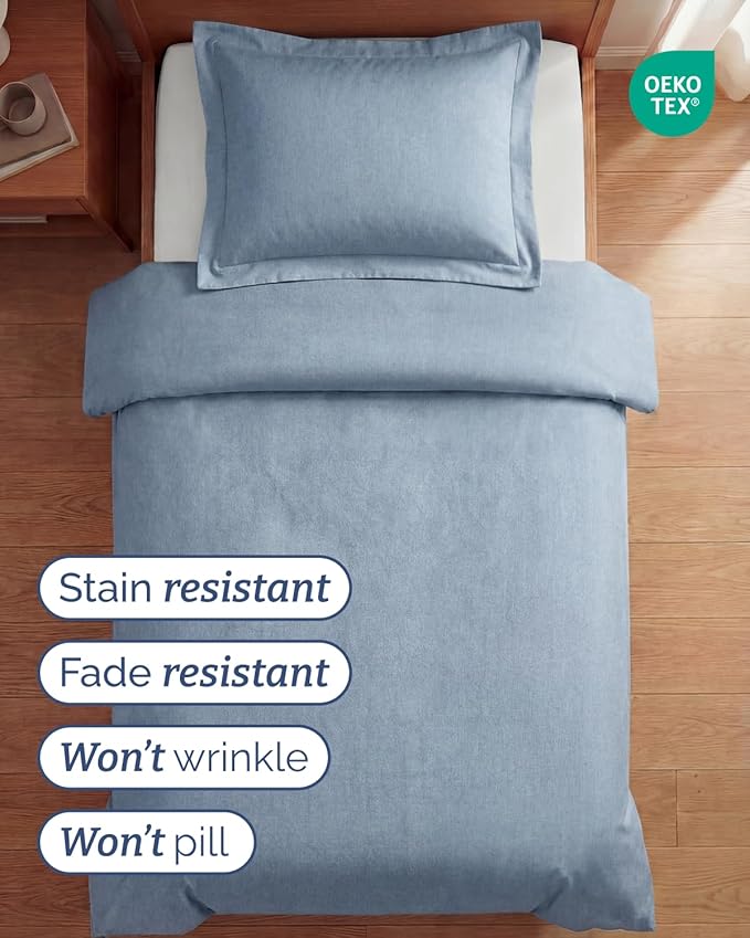 Duvet Cover Twin/Twin XL Size Set - Extra Soft Twin/Twin XL Duvet Cover 68" x 90" with 1 Pillow Sham - Hotel Luxury, Easy Care, Fade Free w/ Zipper Closures & Ties - Cozy & Breathable (Heathered Blue)