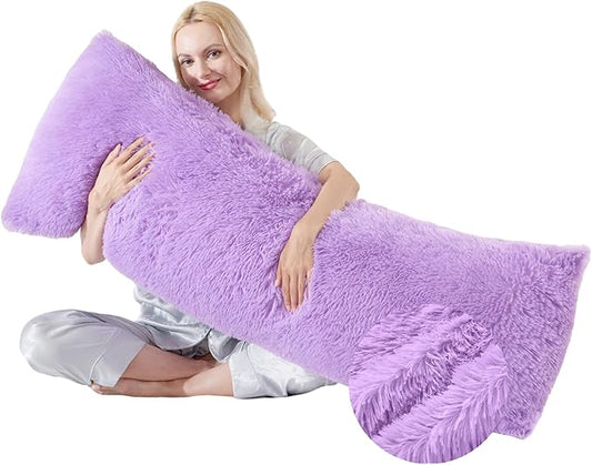 WSOFRLAC Purple Body Pillow for Day Bed Queen Bed Set 20x54 King Size Lumbar Pillows Hug Pregnancy Purple Sleep Therapy Body Pillow Full Body Pillows for Adults Back Pain Machine Washable