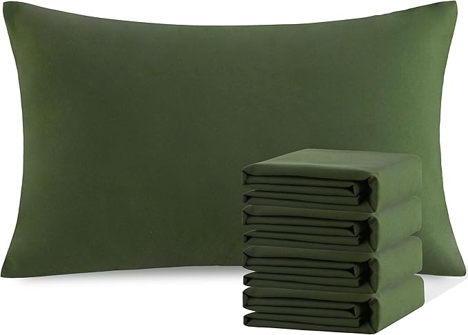 NTBAY Queen Pillowcase Set - 4 Pack Brushed Microfiber 20x30 Pillowcases - Soft, Wrinkle-Free, Fade-Resistant, Stain-Resistant, Olive Green Pillowcases with Envelope Closure - 20x30 Inches