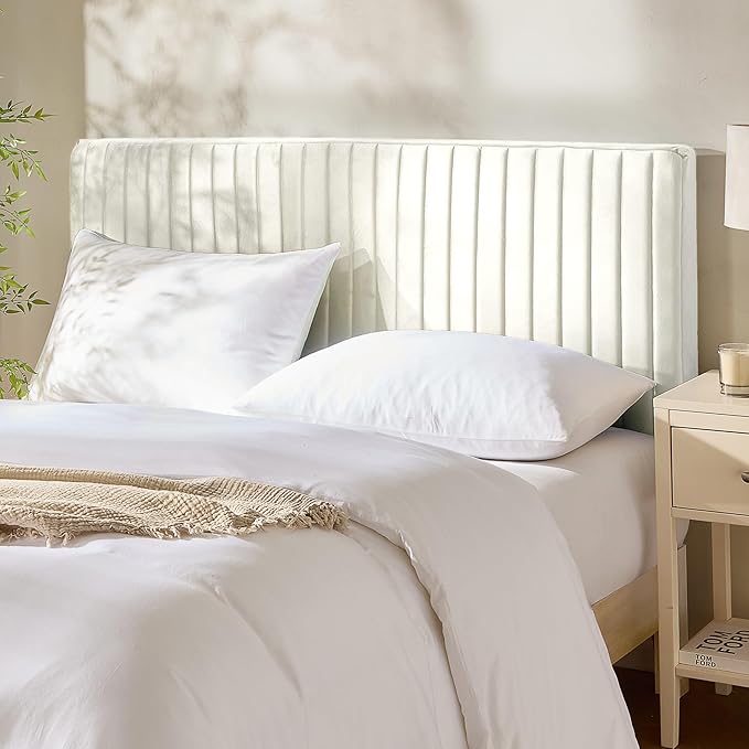 Hearth & Harbor King Headboard Only, Floating Wall Mounted Headboard King Size, Easy Assemble Upholstered Peel and Stick Headboards, 3D Soundproof Bed Wall Panels, Velvet Stick on Headboards, White