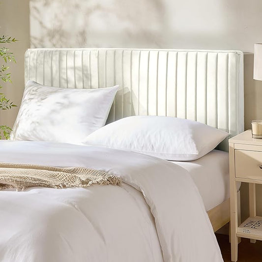 Hearth & Harbor King Headboard Only, Floating Wall Mounted Headboard King Size, Easy Assemble Upholstered Peel and Stick Headboards, 3D Soundproof Bed Wall Panels, Velvet Stick on Headboards, White