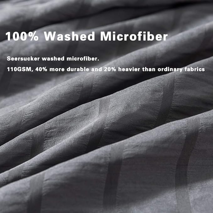 AveLom Seersucker Duvet Cover Set California King Size (104 x 98 inches), 3 Pieces (1 Duvet Cover + 2 Pillowcases), Grey Soft Washed Microfiber, Textured Duvet Cover with Zipper Closure, Corner Ties