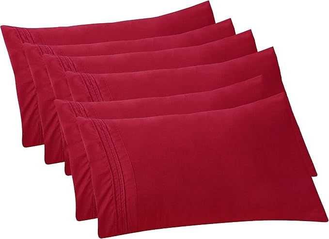 Elegant Comfort 6-PACK Solid Pillowcases 1500 Premium Hotel Quality Microfiber - Smooth Weave, Wrinkle and Stain Resistant, Easy Slip-On, 6-Piece Set, Standard/Queen Pillowcase, Burgundy