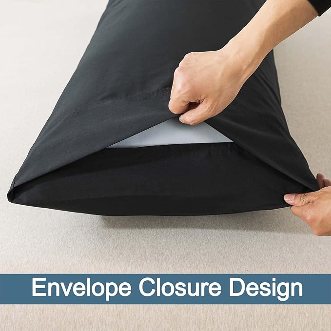 WhatsBedding Body Pillow Cover Cotton Fabric, Long Pillowcase Breathable & Skin-Friendly, Envelope Closure - Black (20x54 inch)