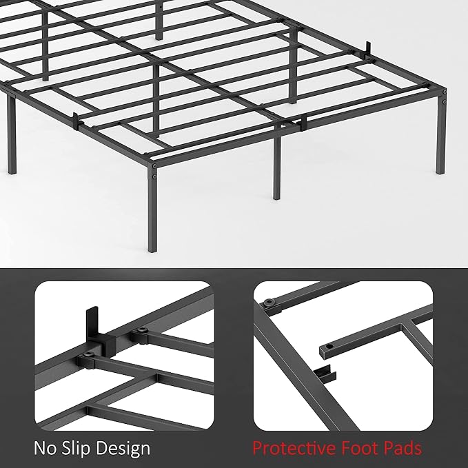 GarveeHome Queen Size Bed Frame, 8 Inch Metal Platform Bed Frames with Heavy Duty Steel Slat Support, No Box Spring Needed, Noise Free,Anti-Sliding Slat,Easy Assembly, Under Bed Storage