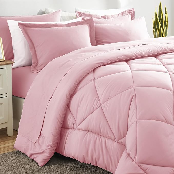 CozyLux Oversized Queen Comforter Set Pink, 7 Pieces Bed in a Bag Comforter Set with Sheets Luxury Bed Set All Seasons, Bedding Set with Down Alternative Comforter, Sheets, Pillowcases & Shams