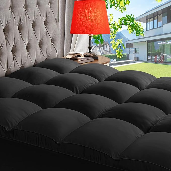 ABENE Mattress Topper for Back Pain Relief, Extra Thick Mattress Pad Pillowtop, Soft Mattress Protector Cover with 8"-21" Deep Pocket, Overfilled Down Alternative Filling (Black, Full XL)