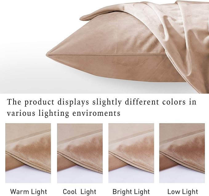 StangH Soft Velvet Pillowcase Bed Pillow Cover for Hair and Skin, Queen Size (Blush Beige, 20 x 30 inches) Luxury Warm Pillow Cover with Hidden Zipper Set of 2