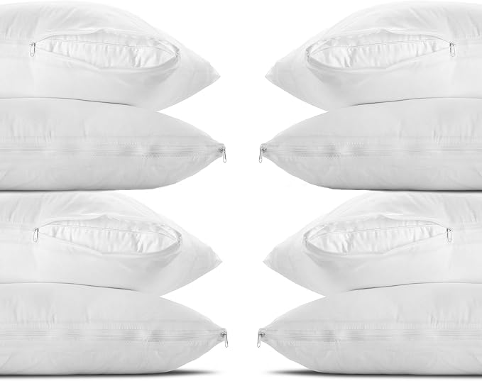 The Grand Pillow Covers Queen Size - Poly-Cotton Pillow Protector with Zipper - Moisture Wicking, Advanced Allergy Protection Pillow Protector - Protects Pillow from Dust, Dirt, and Debris (8 Pack)