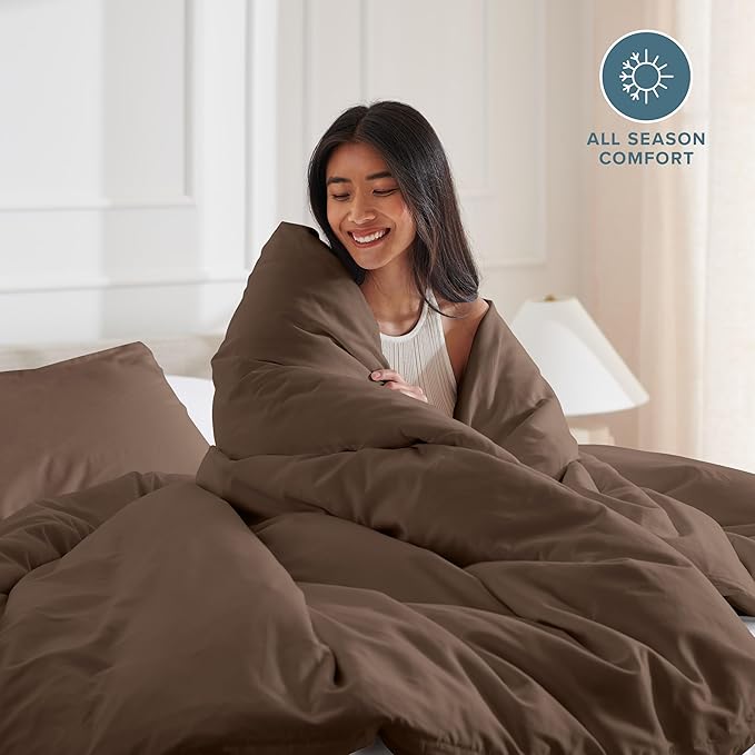 Bare Home Bedding Duvet Cover Queen Size - Premium 1800 Super Soft Collection - Lightweight, Cooling - Soft Breathable Bedding Duvet Cover (Queen, Cocoa)