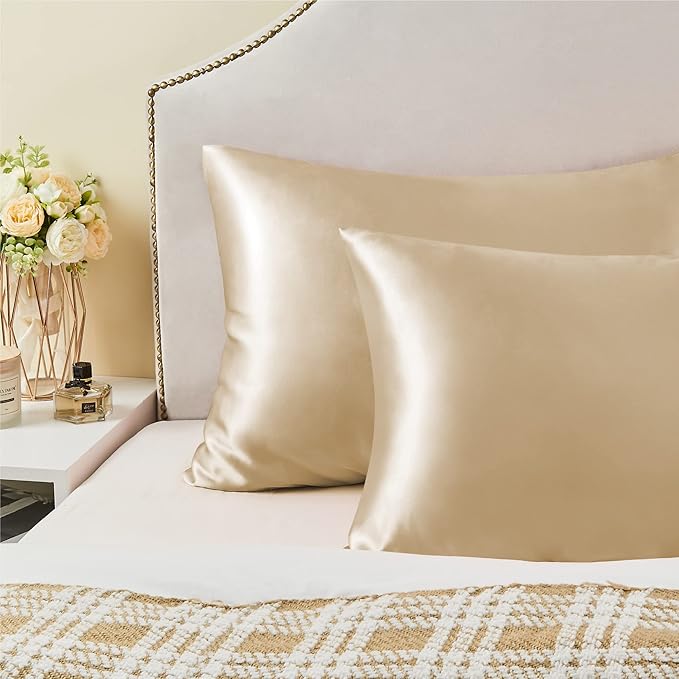 BEDELITE Satin Pillowcase for Hair and Skin, Super Soft and Cooling Similar to Silk Pillow Cases 2 Pack with Envelope Closure, Gift for Women Men(20"x36" King Size, Champagne)