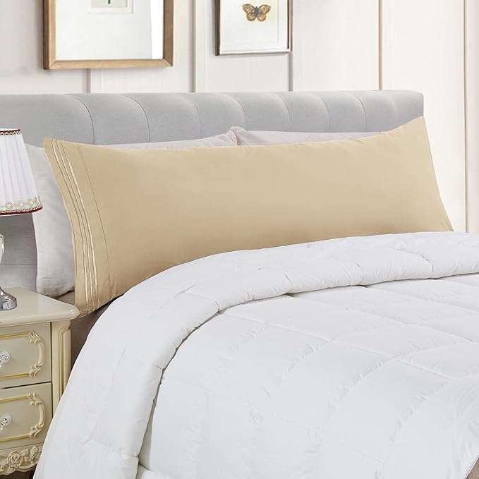 Elegant Comfort Luxury Ultra-Soft 1-Piece Body Pillowcase - 1500 Premium Hotel Quality Microfiber Double Brushed - Wrinkle Resistant, Body Pillowcase Size, Cream