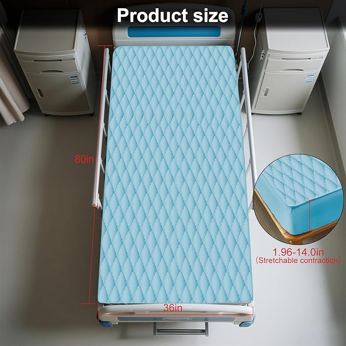 Waterproof Hospital Mattress Cover Protector Bed Sheet 36" x 80" x 9" Hospital Grade Incontinence Protection, Breathable Fabric for Elderly, Adults Machine Washable