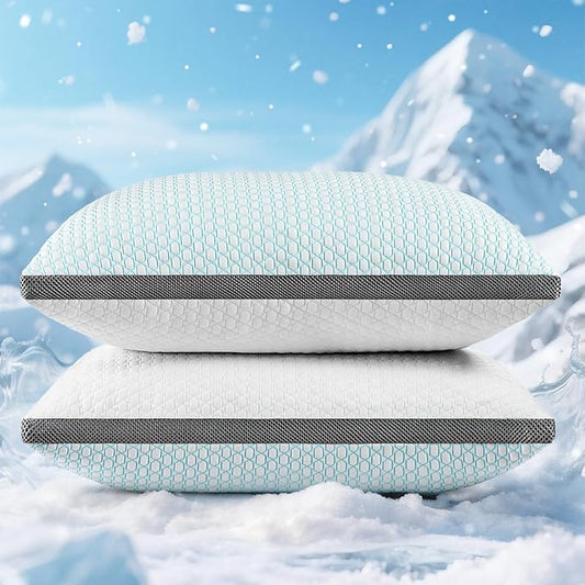 Cooling Pillows Standard Size Set of 2, Shredded Memory Foam Pillows 2 Pack, Bed Pillow for Hot Sleepers Adjustable Firm Pillow for Side, Back and Stomach Sleepers, Machine Washable