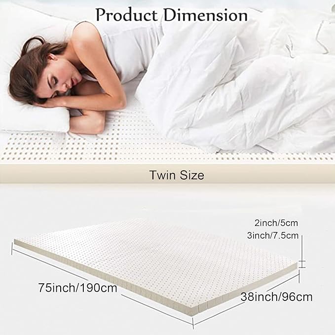 Talatex Natural Latex Mattress Topper, Premium Latex with Organic Mattress Cover, Medium Firmness Help Relief Shoulder & Back Pain (White, Twin, 3, Inches)