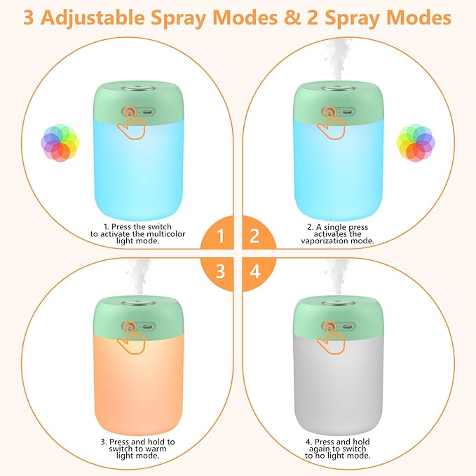 Portable Small Humidifier, 650ml Colorful Mini Humidifier for Bedroom, Office Desktop, Baby Room, Plants, Cool Mist Humidifiers(Green)