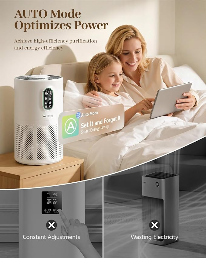 Air Purifiers for Home Large Room 1650 Ft² with Washable Filters, WESTHEY H13 HEPA Air Purifier with Fragrance Flowing Ambient Light Auto, Air Cleaner for Wildfire Smoke Dust Pollen Pets Hair Odor