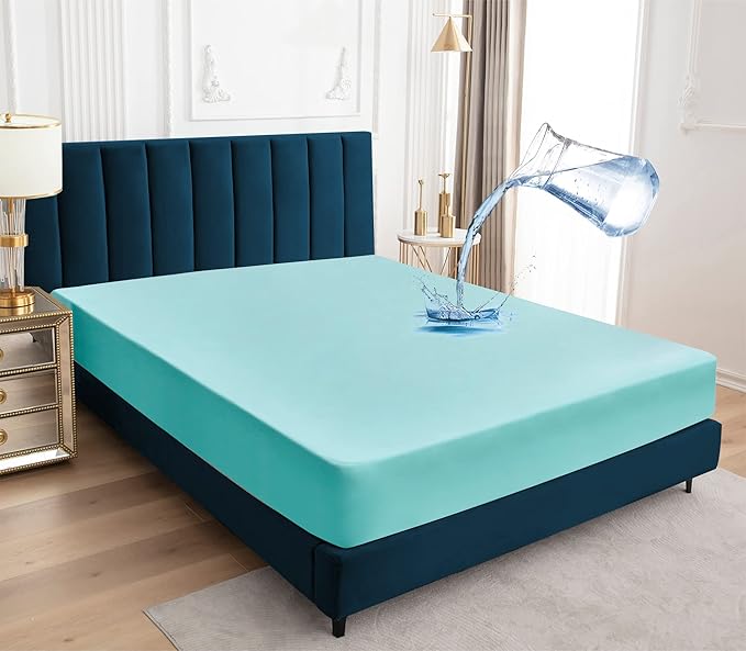 Sufdari Waterproof Mattress Protector, Mattress Cover Twin Size for Bed,18" Deep Pocket Fitted Sheet Style Mattress Protector with Elastic Rubber Band-Aqua,Twin