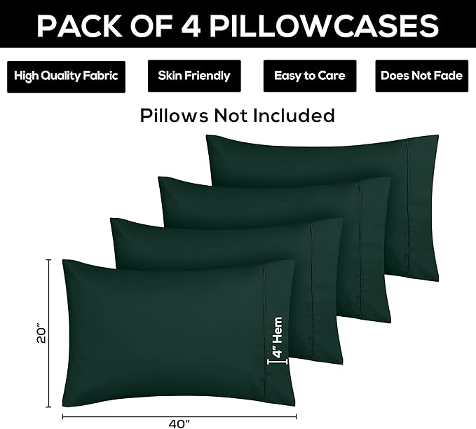 Utopia Bedding Queen Pillow Cases - 4 Pack - Envelope Closure - Soft Brushed Microfiber Fabric - Shrinkage and Fade Resistant Pillow Covers Queen Size 20 X 30 Inches (Queen, Emerald)