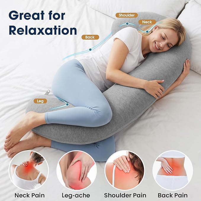 TranquilRelax C Shaped Body Pillow for Side Sleepers, Memory Foam Long Pillow for Leg, Hip & Back Support, Soft Washable Cover,Grey-35"*10"
