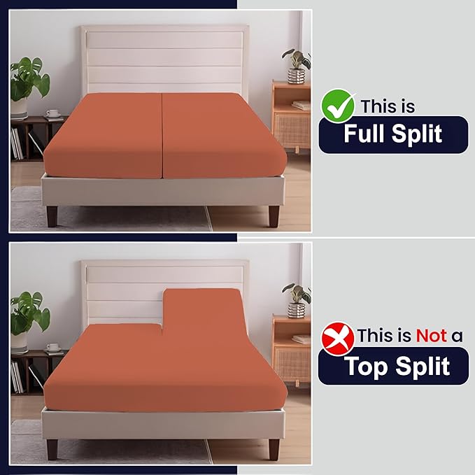 SGI Split King Sheet Set for Adjustable Bed Egyptian Premium Cotton 600 Thread Count Sheets for Sleep Number Bed 15" Deep Pocket 5 Pc Set with 2 Twin XL Fitted Sheets Soft Breathable - Terracotta