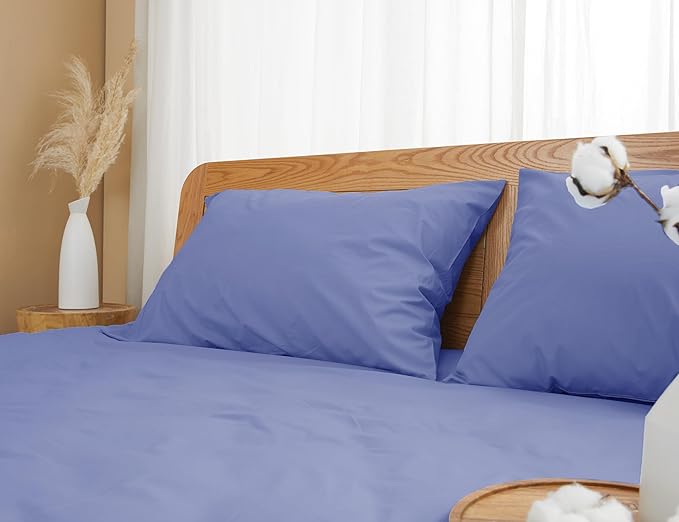 Pillow Cases, Standard Queen Size Cotton Percale Weave Pillowcases, Pre-Shrunk Breathable and Hypoallergenic Pillowcases, Set of 2 (2 Piece Standard/Queen 20 Inch x 30 Inch, Purplish Blue)
