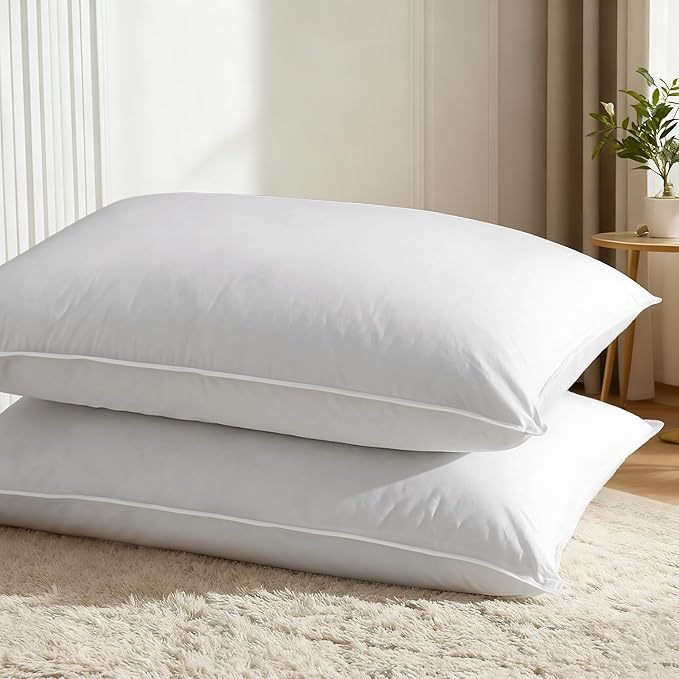 Down Pillows Queen Size Set of 2 – 750 Fill Power Hotel Quality Bed Pillows for Sleeping, Medium Firm for Side Back Stomach Sleepers, Breathable Downproof Cover, OEKO-TEX Certified(20” x 28”)
