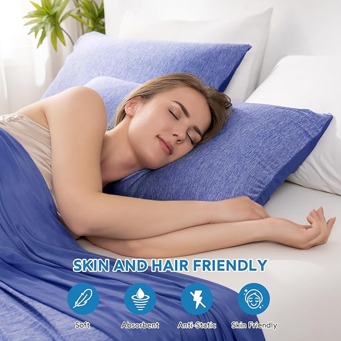 HOMFINE Cooling Pillowcases Queen Size - Double Side Q-Max 0.439 Cooling Fiber for Pillow Protector, Breathable Cold Pillow Cover for Hot Sleeper Night Sweat, Zipper, 2 Pack (20"x30", Dark Blue)