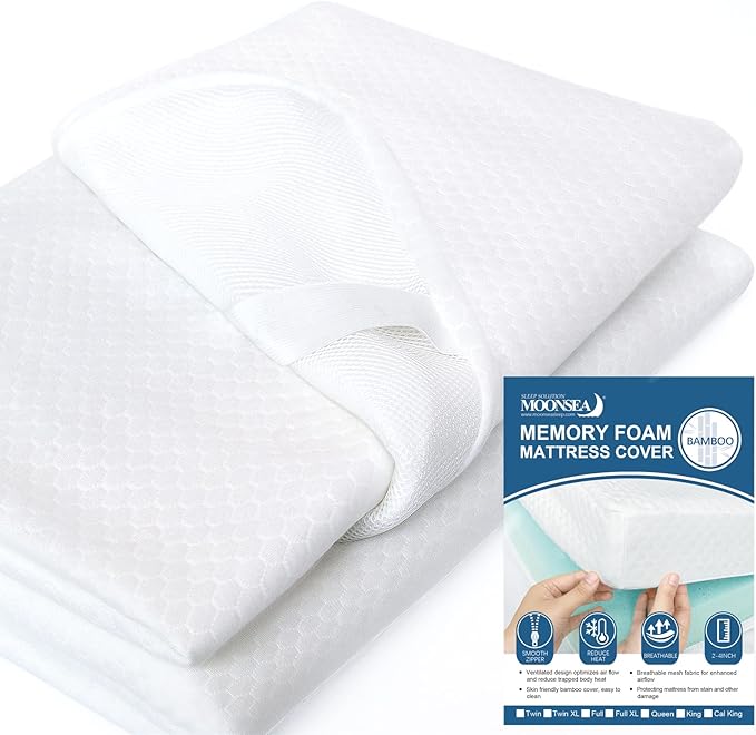 Twin XL Mattress Topper Cover 1-2 Inch, Removable Viscose Made From Bamboo Zippered Cover for Latex Topper, Extra Long Protector With Straps