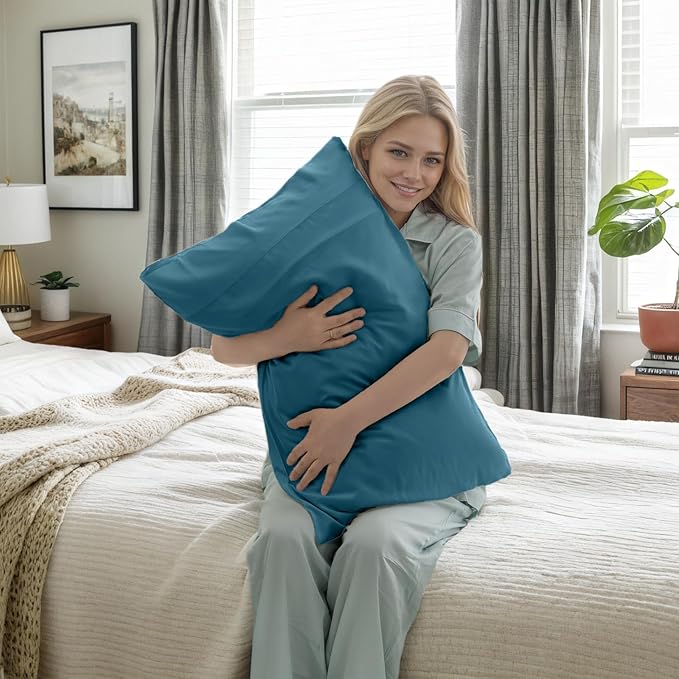 TELUS Blue Pillow Cases Queen Size 2 Pack, Bamboo Rayon Cooling Pillowcases with Envelope Closure, Cool Breathable Pillow Cover for Hot Sleepers & Night Sweats, 20x30 inches