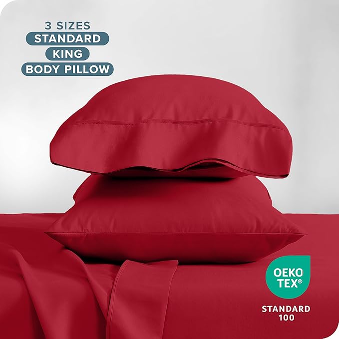 Bare Home Microfiber Pillow Cases - Standard/Queen Size Set of 2 - Cooling Pillowcases - Double Brushed - Red Pillowcases 2 Pack - Easy Care (Standard Pillowcase Set of 2, Red)