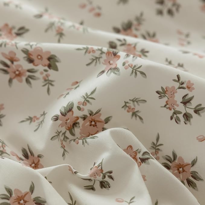 mixinni Vintage Style Girls Pale Pink Flower Pattern Duvet Cover Twin Soft Aesthetic Floral Cotton Bedding Set 1 Duvet Cover with 2 Bow Tie Pillowcases for Women-Twin Size