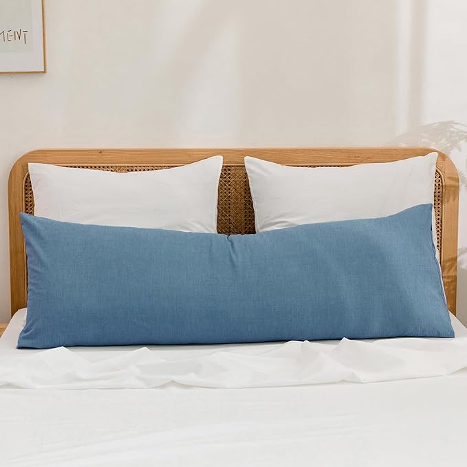 BESTOUCH 100% Washed Cotton Pillowcase for Hair and Skin Linen Feel Soft Comfortable Breathable 1 Pcs Pillow Case with Envelope Closure Solid Dark Blue Body 20x54 Inches