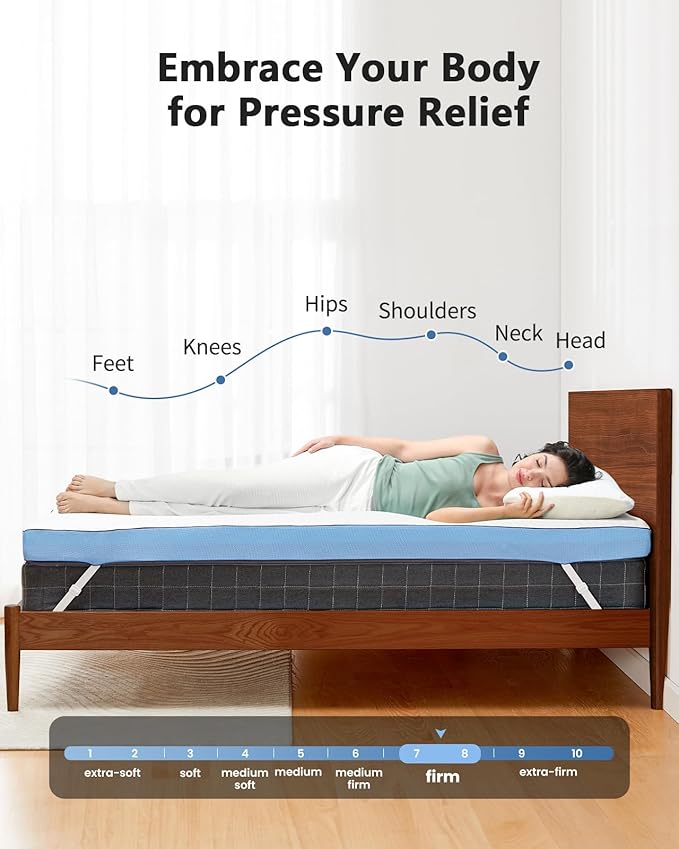 PERLECARE 3 Inch Firm Mattress Topper Queen, Cooling Gel-Infused & Bamboo Charcoal Memory Foam Bed Topper for Pressure Relief, High-Density Mattress Pad with Removable Cover