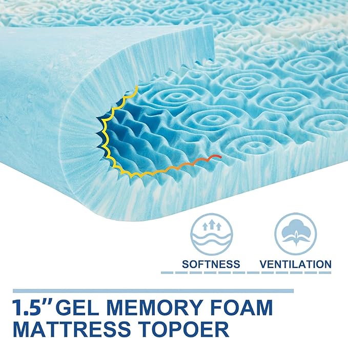 SINWEEK 1.5 Inch Mattress Topper 5-Zone Memory Foam Mattress Topper Pressure Relieve Soft Mattress Pad, CertiPUR-US Certified, King Size Blue