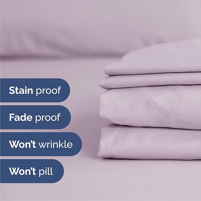 Queen 6 Piece Sheet Set - Comfy, Breathable & Cooling - Soft Hotel Luxury Bedding for Women, Men, Kids, Teens and Children - 1 Flat & 1 Fitted Sheet & 4 Pillowcases with Deep Pockets - Light Lavender