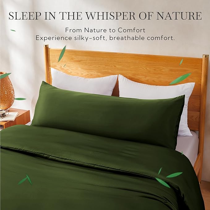 MR&HM Cooling Body Pillow Case 20"x54", Body Pillow Cover for Hot Sleepers, Breathable & Moisture Wicking, Soft Envelope Long Pillowcase, Rayon Derived from Bamboo & Polyester Blend, Olive Green