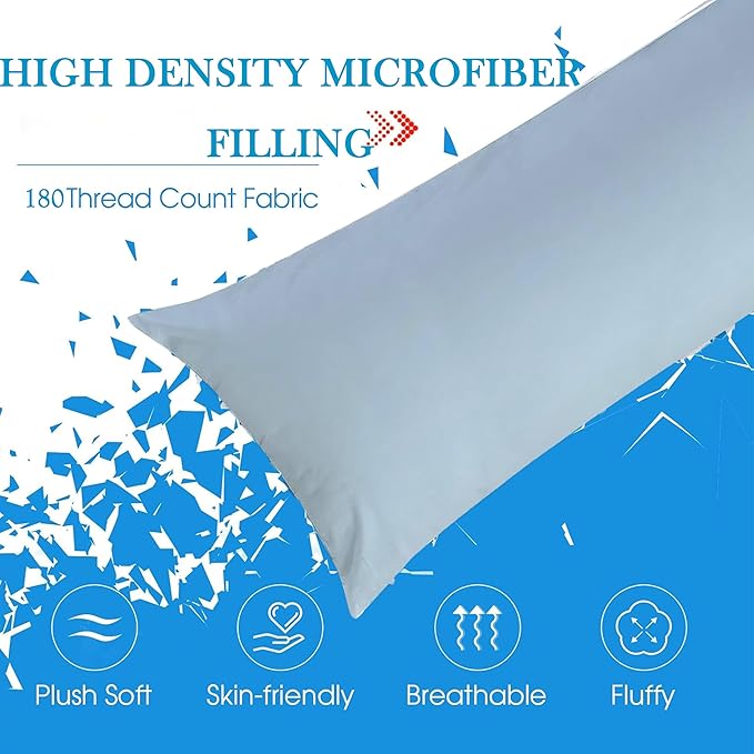 Body Pillow Insert - Breathable Full Body Pillow for Side Sleeper - Soft Long Bed Pillow for Adults - 20 x 54 inch-Blue