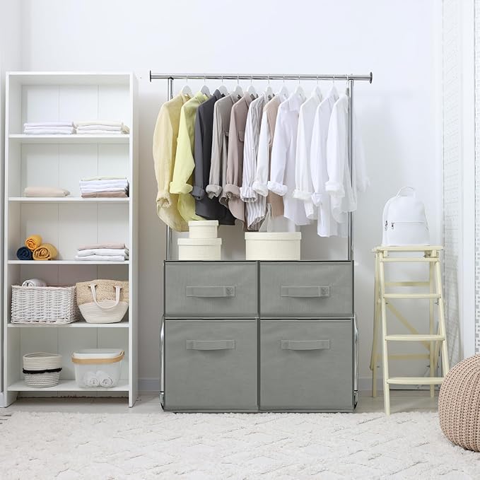 Weysat 4 Cube Stackable Under Dorm Bed Storage Container Foldable Closet Drawer Organizer Fabric Storage Cube Bins for Dorm Essentials College Closet Bedroom Living Room Nursery (Gray,18.5 Inch)